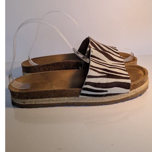 YOKONO Calf Hair Leather Zebra Print Slide Sandals Made in Spain Women's 9 - Picture 3 of 11